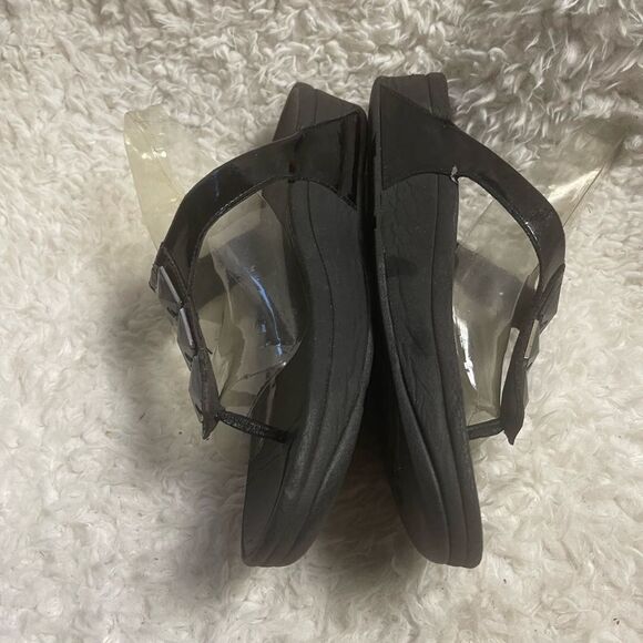 Fitflop black synthetic Black patent Studded wedge Sandals SZ11 - Picture 5 of 9